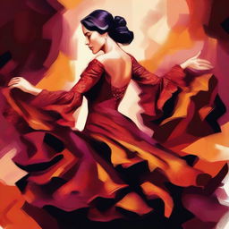 8k oil painting vector illustration of a woman dancing flamenco