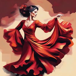 8k oil painting vector illustration of a woman dancing flamenco