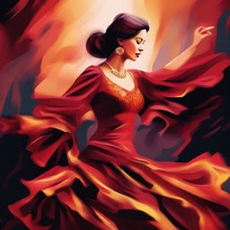 8k oil painting vector illustration of a woman dancing flamenco