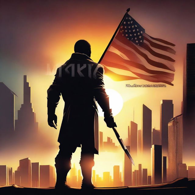 Create a captivating movie poster featuring a heroic character standing against a dramatic sunset, with bold, eye-catching fonts for the title and credits