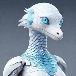 A detailed depiction of Lyra, a white-skinned humanoid avian with pale blue eyes