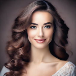 Create an image of a beautiful woman with striking features, captivating eyes, and a warm smile