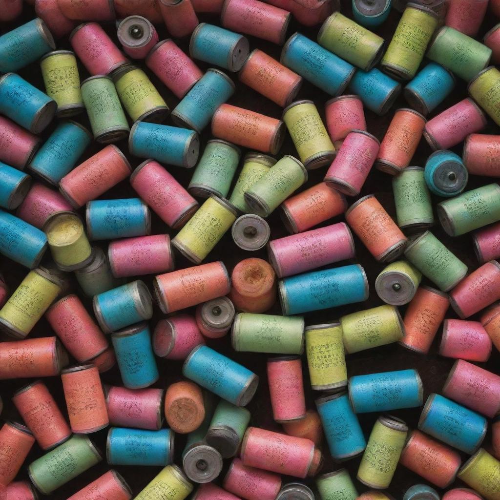 A complex pattern formed by hundreds of fluorescent-colored tear gas canisters. On some, the label 'Federal Riot Grenade. Chemical Irritating Agent CS.' is visible.