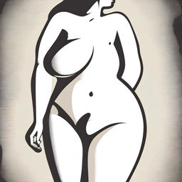 A stylized illustration of a woman with exaggerated curves, focusing on her large hips and buttocks