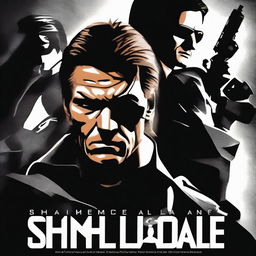 Create a movie poster for a crossover movie saga called 'Shadow Alliance' featuring Solid Snake, Ethan Hunt, and James Bond as the main protagonists, with other spies joining in each saga