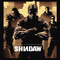 Create a movie poster for a crossover movie saga called 'Shadow Alliance' starring Solid Snake, Ethan Hunt, James Bond, and other spies from pop culture