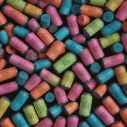 A complex pattern formed by hundreds of fluorescent-colored tear gas canisters. On some, the label 'Federal Riot Grenade. Chemical Irritating Agent CS.' is visible.