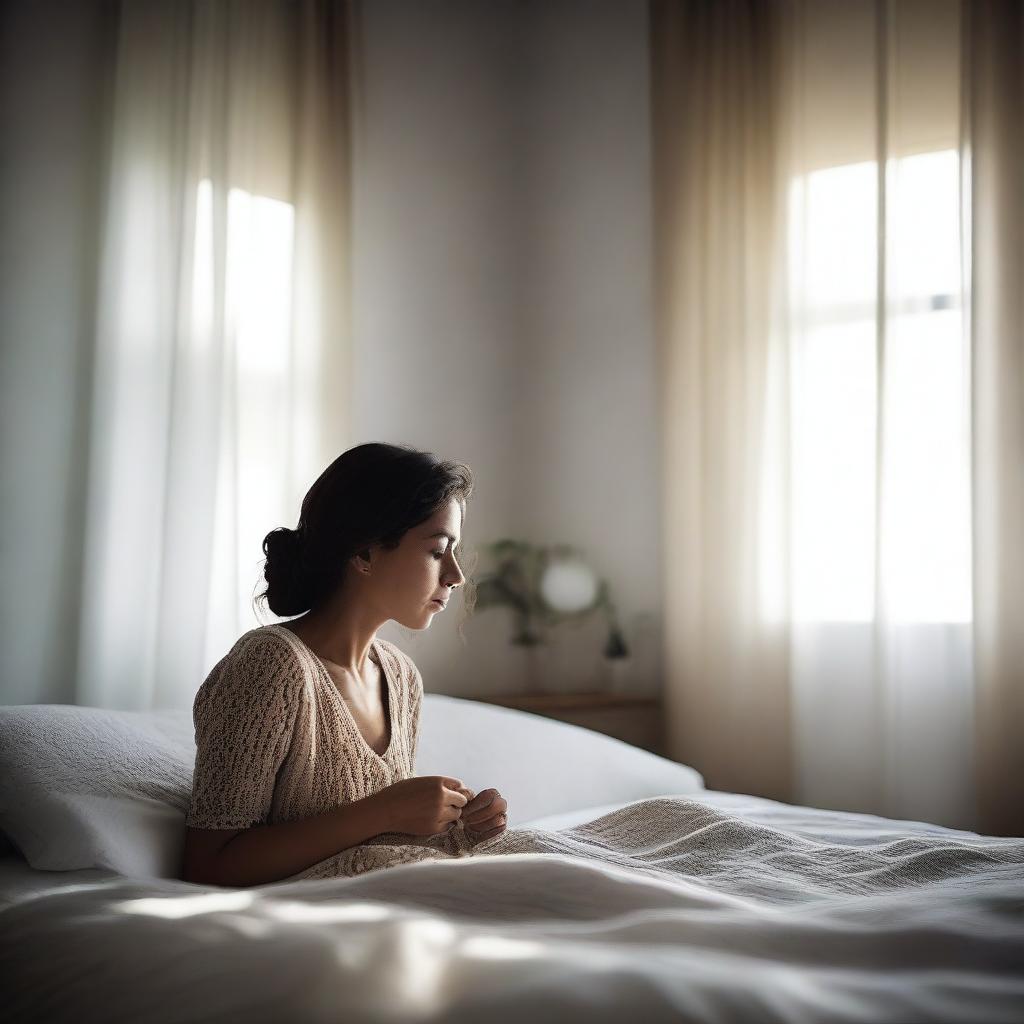 Una mujer acostada en una cama dentro de una habitación