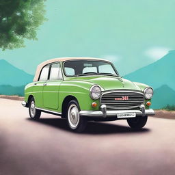 Create an image of a Hindustan Motors (HM) Ambassador car with a soft top