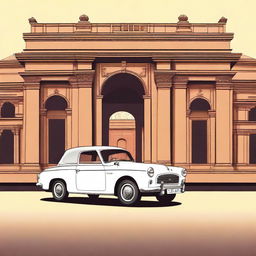 Create an image of a Hindustan Motors (HM) Ambassador car with a soft top