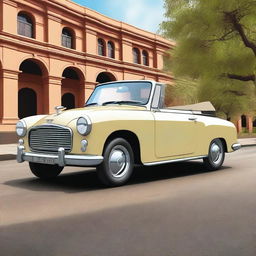 Generate a highly detailed image of a Hindustan Motors (HM) Ambassador car with a soft top