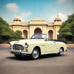 Generate a highly detailed image of a Hindustan Motors (HM) Ambassador car with a soft top