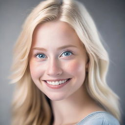 A cute 25-year-old girl with blonde hair and blue eyes