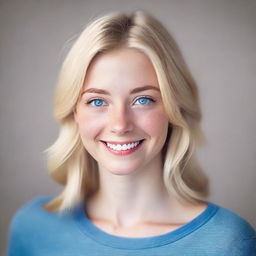 A cute 25-year-old girl with blonde hair and blue eyes