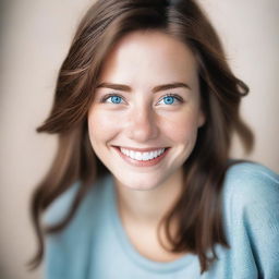 A cute 25-year-old girl with brown hair and blue eyes