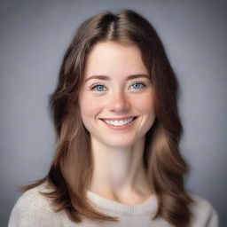 A cute 25-year-old girl with brown hair and blue eyes