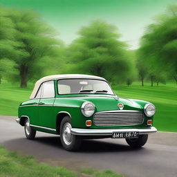 Generate a highly detailed panoramic image of a Hindustan Motors (HM) Ambassador car with a soft top