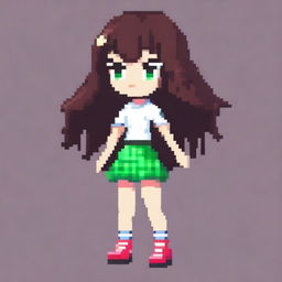 A pixel art image of a girl wearing a skirt