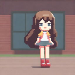 A pixel art image of a girl wearing a skirt