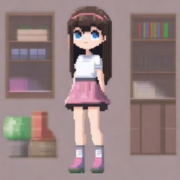 A pixel art image of a girl wearing a skirt