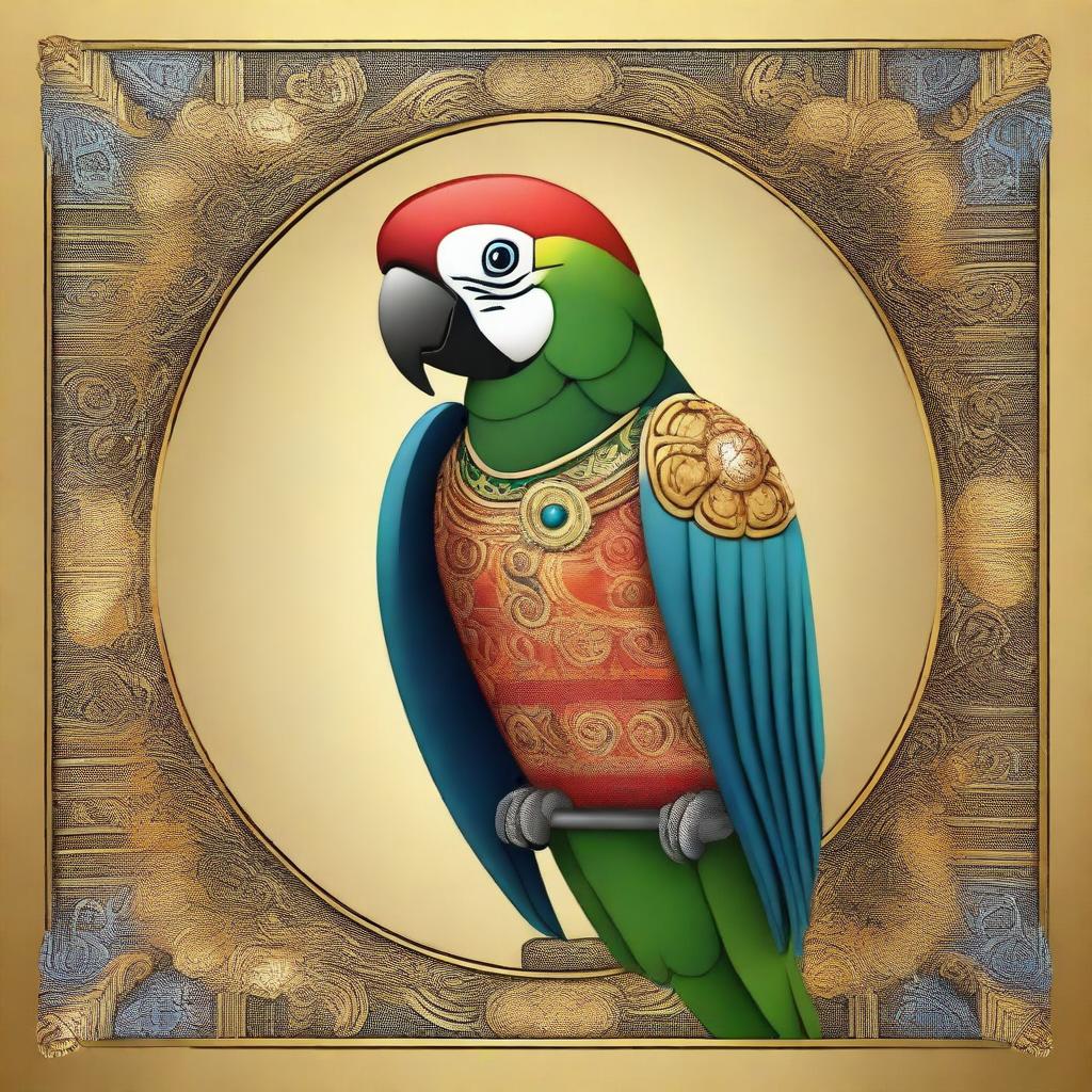 A detailed depiction of a parrot in the style of a Byzantine icon