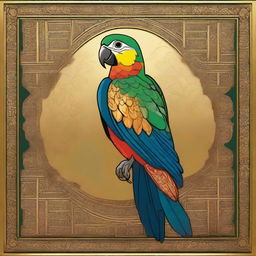 A detailed depiction of a parrot in the style of a Byzantine icon