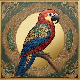 A detailed depiction of a parrot in the style of a Byzantine icon