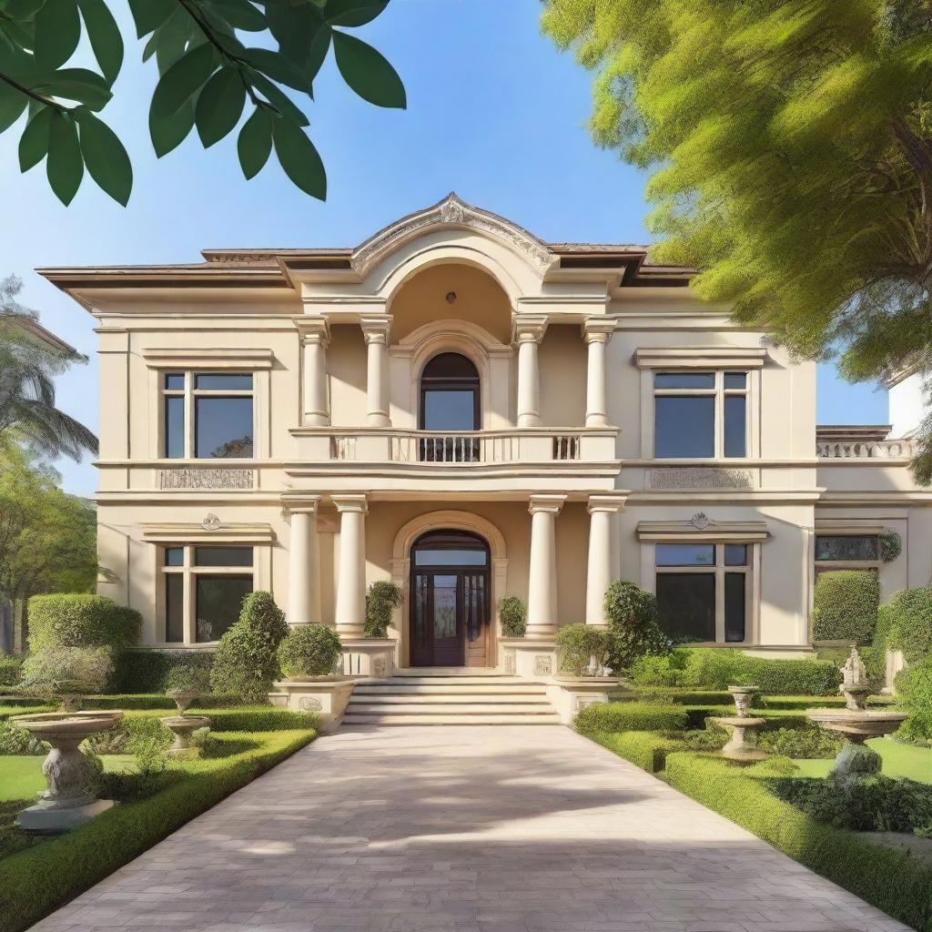 A grand and luxurious mansion located in a picturesque setting