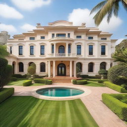 A grand and luxurious mansion located in a picturesque setting