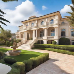 A grand and luxurious mansion located in a picturesque setting