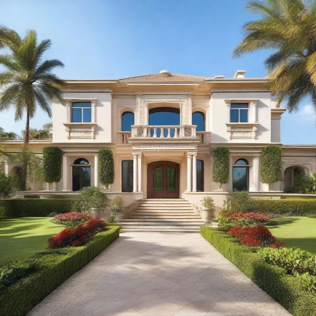 A grand and luxurious mansion located in a picturesque setting