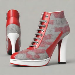 Create a high heel shoe that combines the logos of Gucci, Chanel, Adidas, Nike, and Jordan