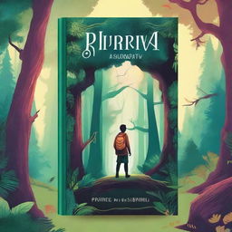 Create a captivating book cover featuring an adventurous scene with a protagonist exploring an ancient, mystical forest