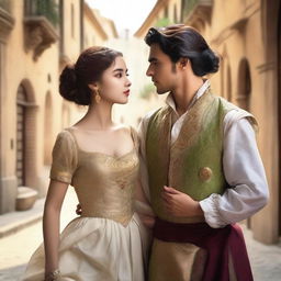 In a historical romance setting, a young noblewoman escapes with a poor man to avoid being forced into a marriage for money