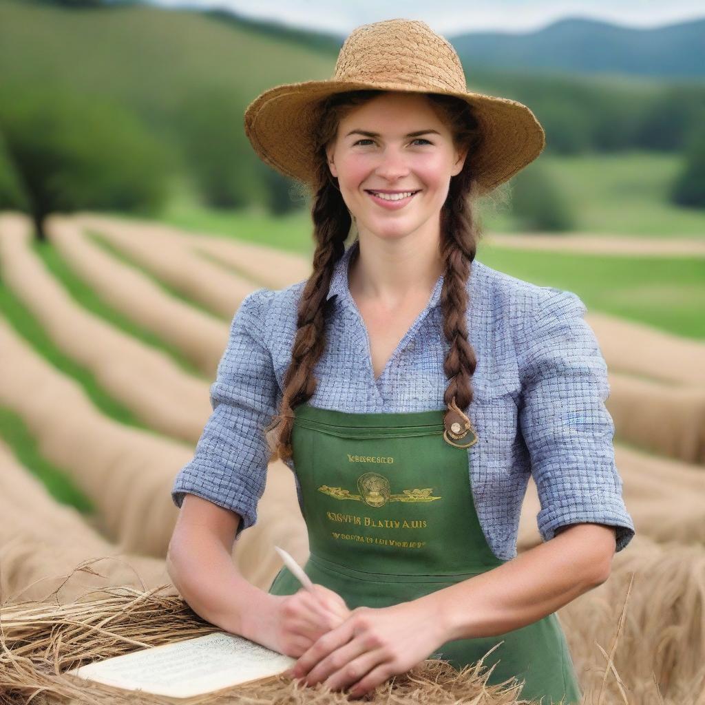 In a historical romance setting, a period farmer recounts the story she wrote in her book