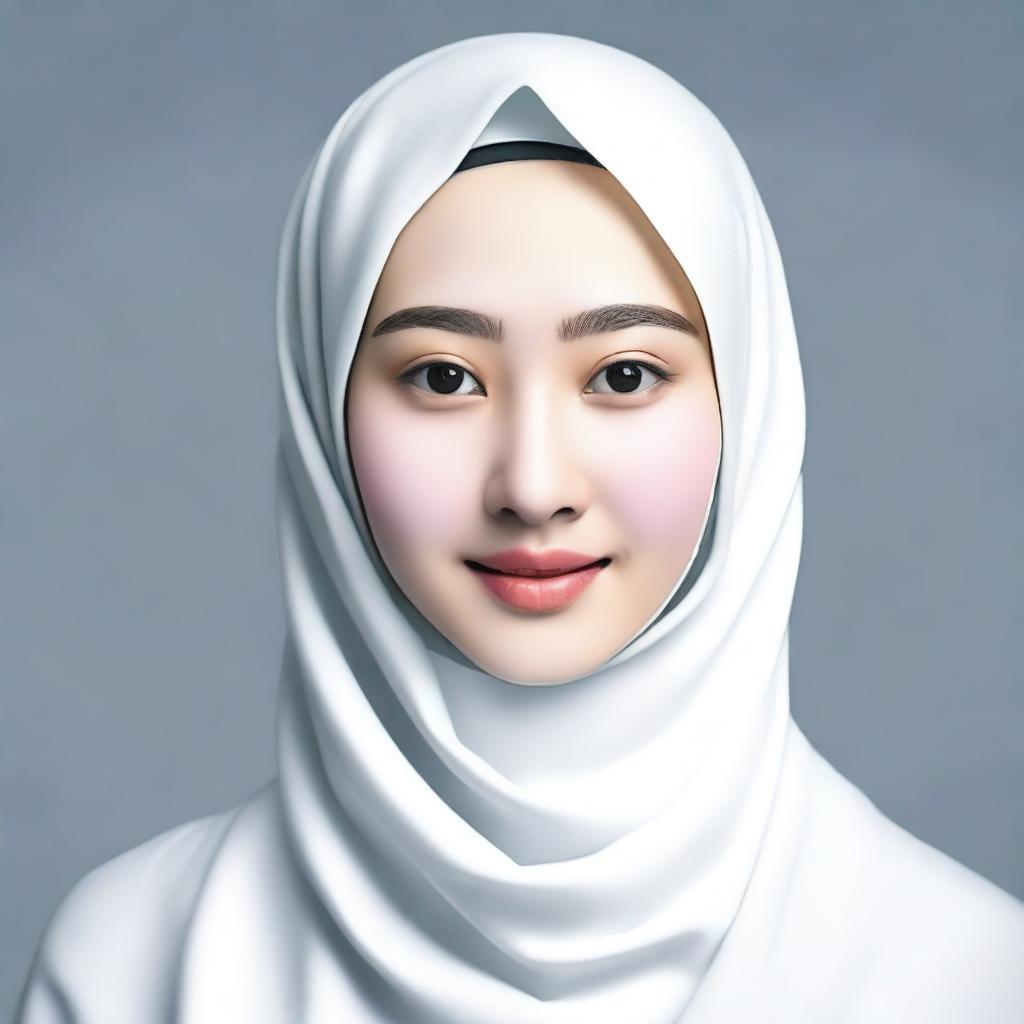 Create an image of an Asian woman with very white skin, standing at 165cm tall and weighing 50kg