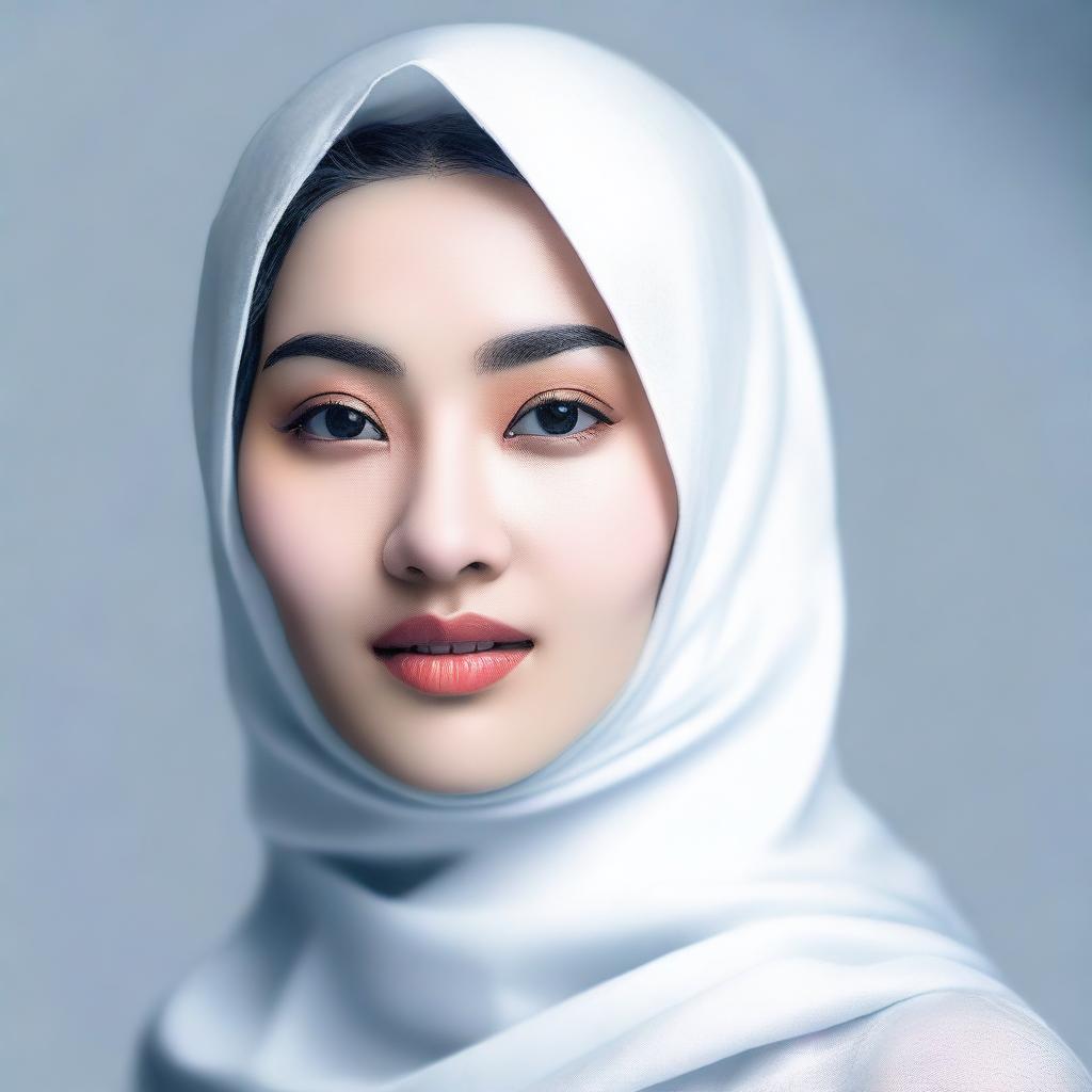 Create an image of an Asian woman with very white skin, standing at 165cm tall and weighing 50kg