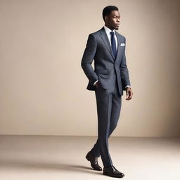 A man wearing a well-tailored suit is standing alone