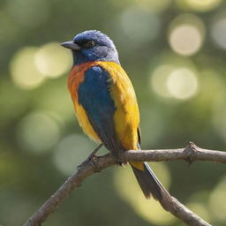 A vibrant, lifelike bird perched on a branch, with sunlight dappling its feathers.