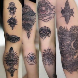 A collection of eye tattoos in various artistic styles