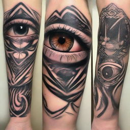 A collection of eye tattoos in various artistic styles