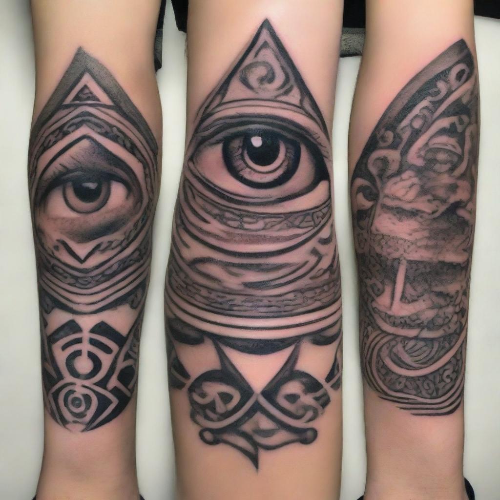 A collection of eye tattoos in various artistic styles