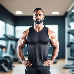 A male gym instructor standing alone in a modern gym