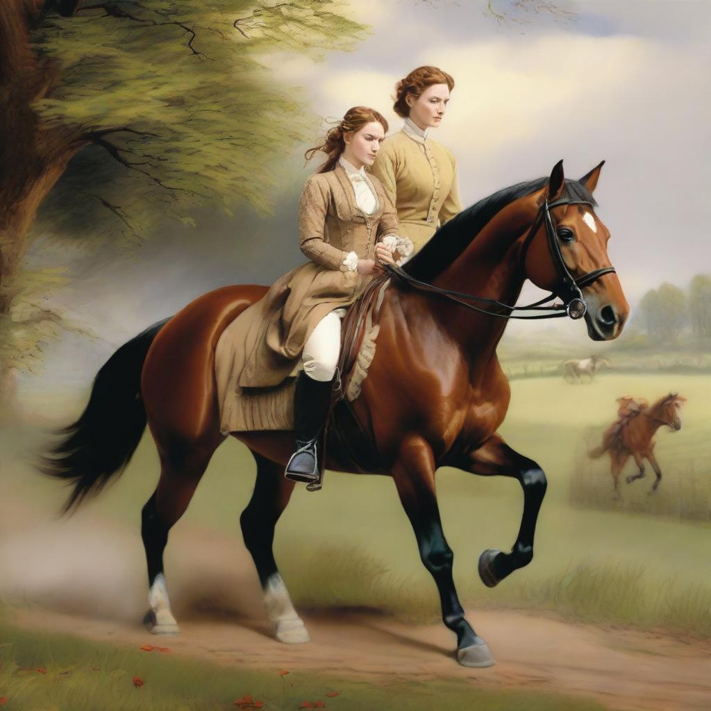 A young noblewoman is seen escaping with a stable hand and his horse