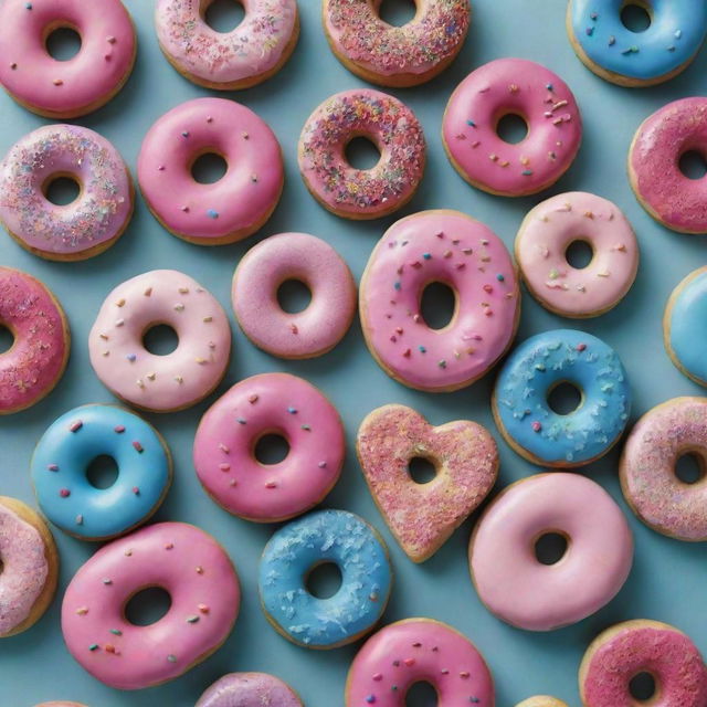 An assortment of vibrant, whimsically decorated donuts and cookies, each with its unique pattern and flavor.