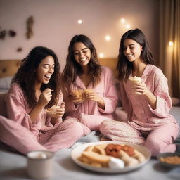 A group of attractive young women having a fun sleepover