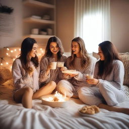 A group of attractive young women having a fun sleepover