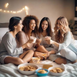 A group of attractive young women having a fun sleepover