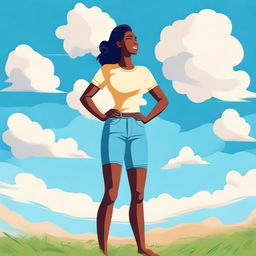 Create an image of a tall, strong, and confident woman standing proudly