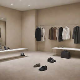 Showcase an elegant display of ZA Collection, featuring a broad array of luxury fashion clothing items, accessories, and shoes. The items should be styled perfectly and placed against a sleek, modern backdrop.